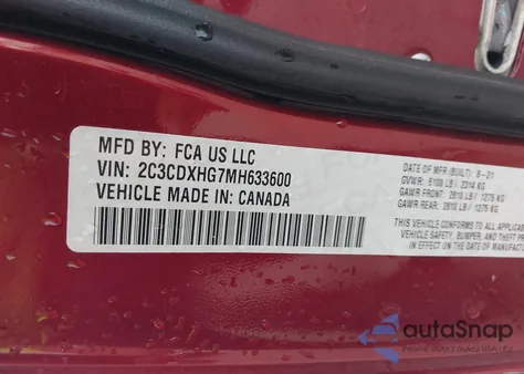 2021 Dodge Charger Gt Rwd из США, поврежденный, VIN 2C3CDXHG7MH633600